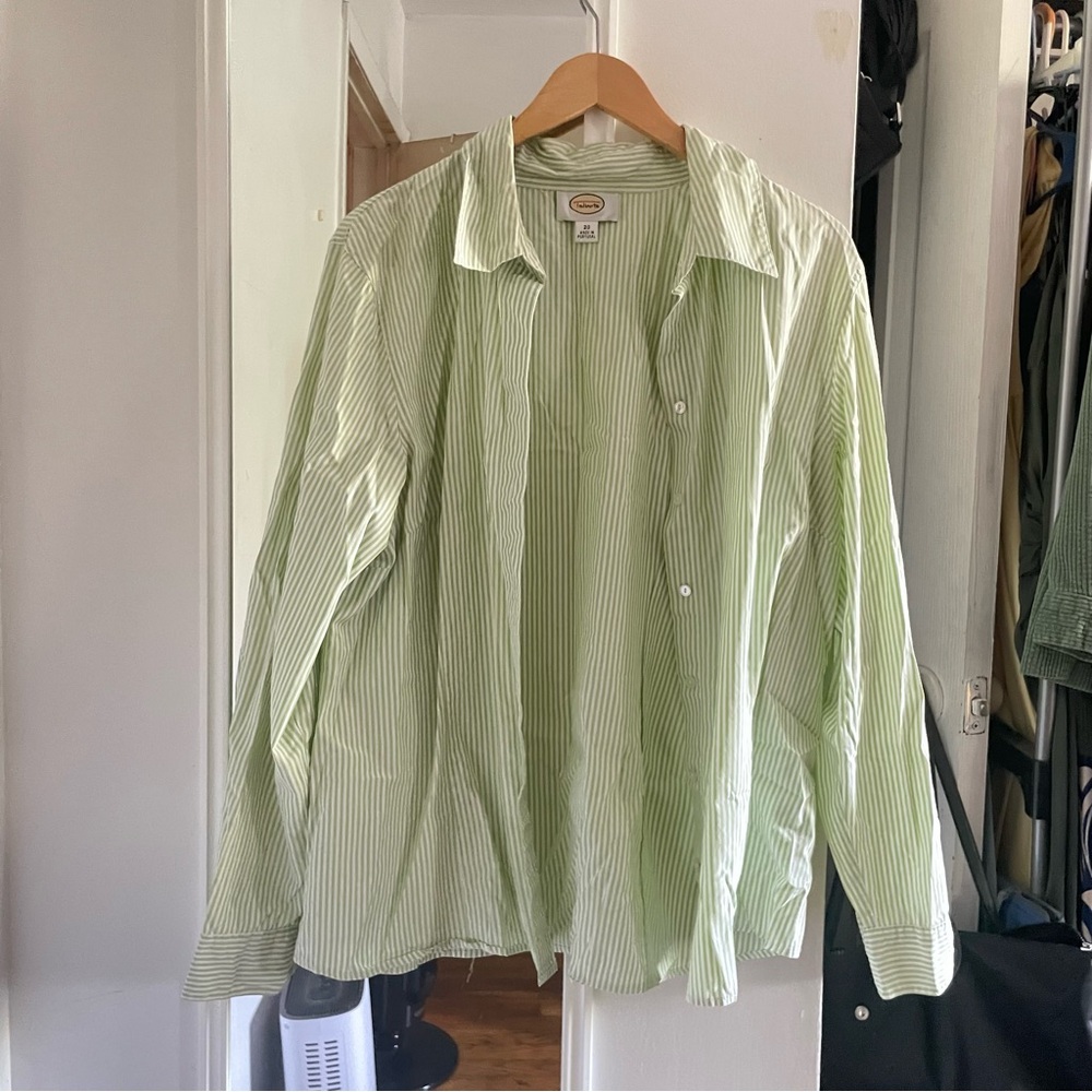 Talbots Lime Green & White Stripe Button Down Shirt